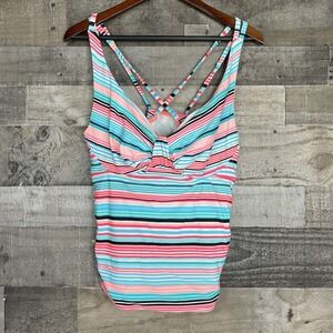 Catalina Swimsuit‎ Top Womens Size XL Pink & Blue Striped Underwire Padded Swim